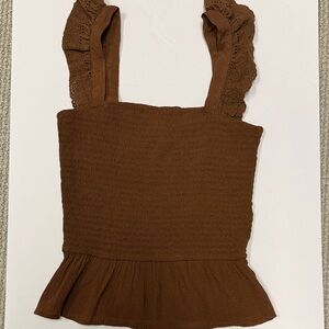 Mine Brown Ruffled Women's Tank Top, Size Medium